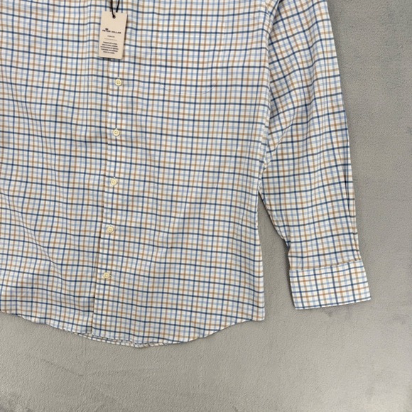 Peter Millar Crown Lite Mens Blue Tan Plaid Button Down Shirt Casual Size XL - Picture 10 of 16